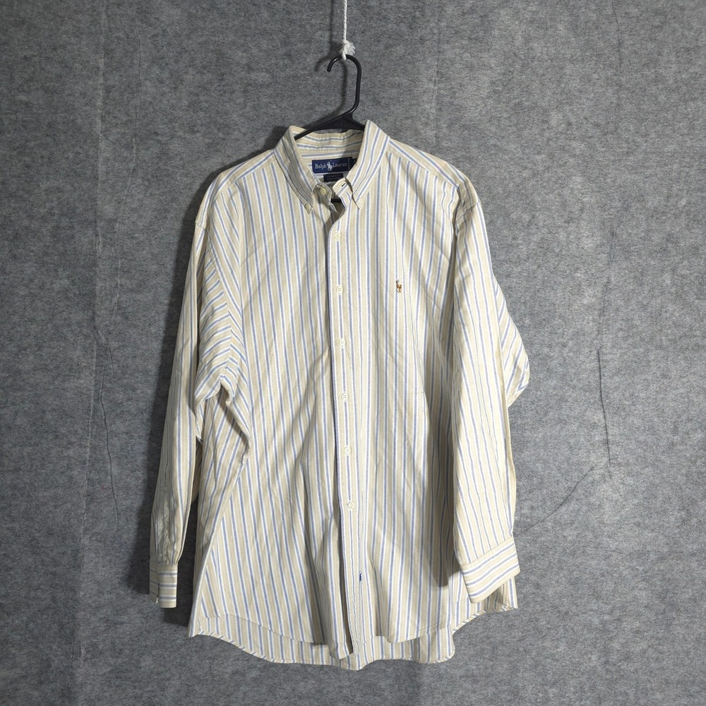 Polo Ralph Lauren Yarmouth Striped Shirt Men 17-34 Beige Pony Preppy Long Sleeve
